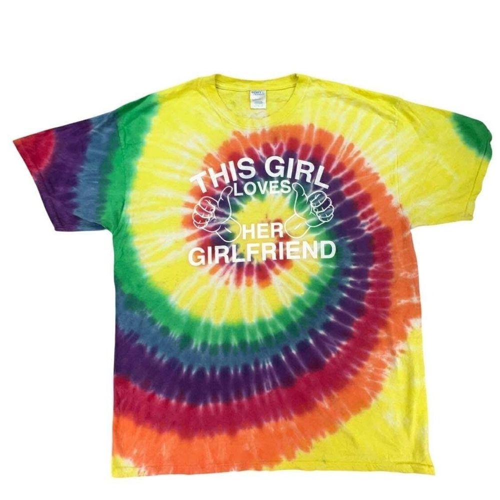 This Girl Loves Her Girlfriend Tie Dye XL Port & Company T-Shirt Pride LGBTQ